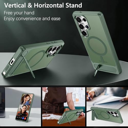 Elzzi Magnetic Cover Compatible for Samsung S24 Ultra 5g Case with Adjustable Metal Kickstand, Compatible with Mag-Safe Translucent Matte Shockproof Protective Phone Case, Forest - Image 2