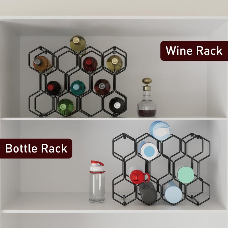 Buruis Countertop Wine Rack, 14-Bottle Modern Freestanding Metal Holder for Red and White Wine, Tabletop, Kitchen, Bar, and Cabinet Storage (Black) - Image 5