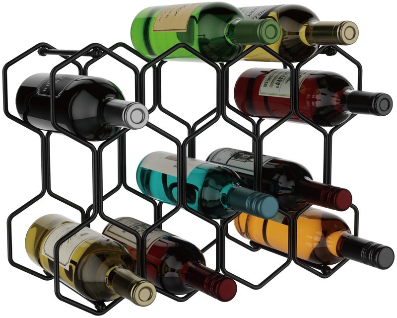 Buruis Countertop Wine Rack, 14-Bottle Modern Freestanding Metal Holder for Red and White Wine, Tabletop, Kitchen, Bar, and Cabinet Storage (Black) - Image 1