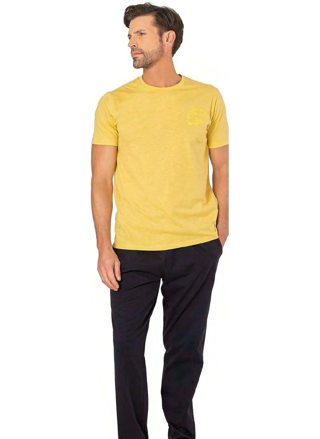بيير كاردان 6079 Men's Short Sleeve Crew Neck Pajama Set-Yellow