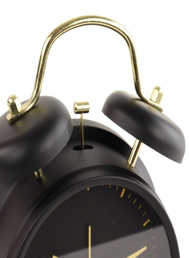 STL Retro Twin Bell Alarm Clock with LED Night Light - Classic Analog Table Clock with Extra Loud Ring and Heavy Base, Perfect for Kids, Students, and Bedroom Decor (Black & Gold) - Image 2