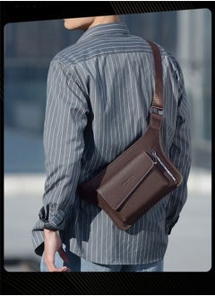 WEIXIER Men Retro Chest Bag PU Lether Water-Repellent and Wear-resistant Crossbody Bag with Adjustable Straps  - Image 1