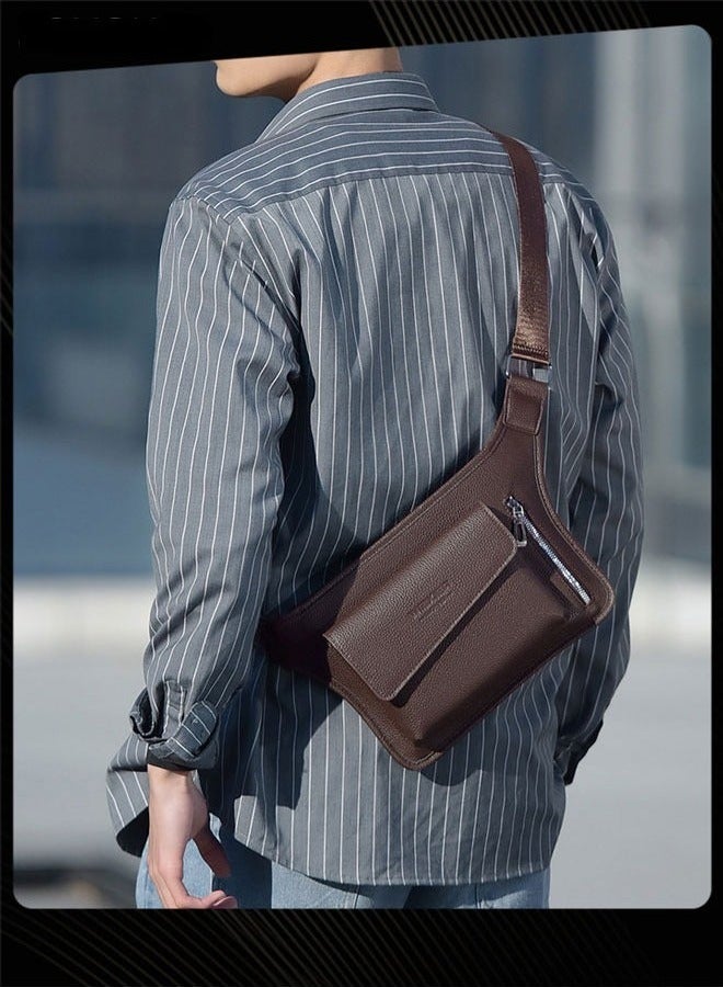 WEIXIER Men Retro Chest Bag PU Lether Water-Repellent and Wear-resistant Crossbody Bag with Adjustable Straps - Image 1