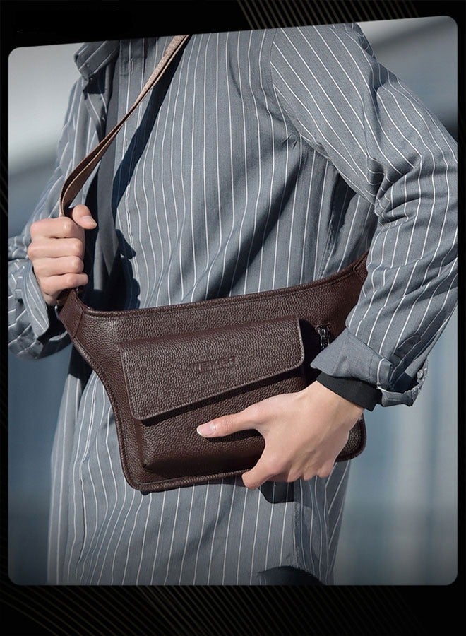 WEIXIER Men Retro Chest Bag PU Lether Water-Repellent and Wear-resistant Crossbody Bag with Adjustable Straps - Image 2