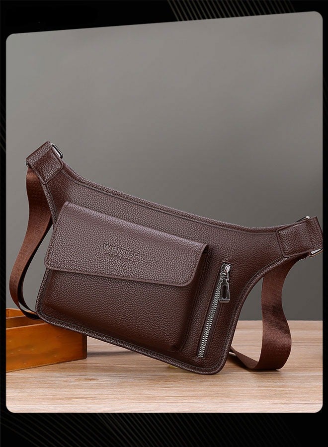 WEIXIER Men Retro Chest Bag PU Lether Water-Repellent and Wear-resistant Crossbody Bag with Adjustable Straps - Image 3