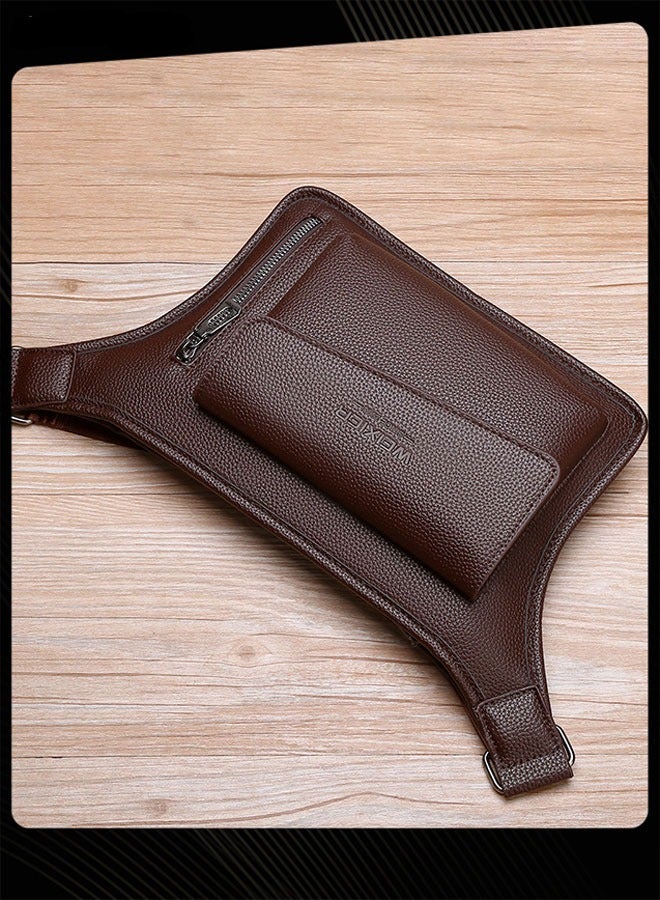 WEIXIER Men Retro Chest Bag PU Lether Water-Repellent and Wear-resistant Crossbody Bag with Adjustable Straps - Image 4