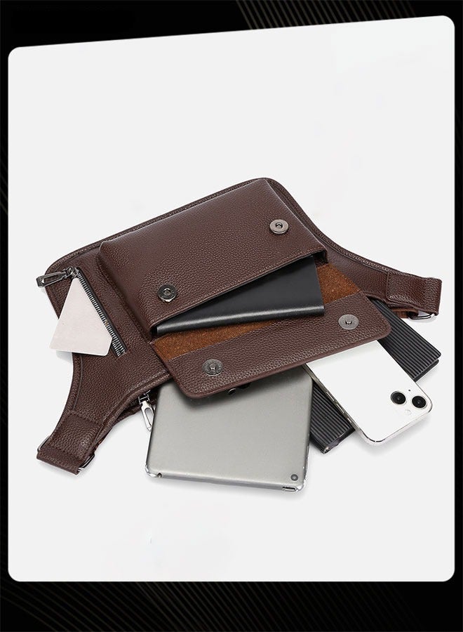 WEIXIER Men Retro Chest Bag PU Lether Water-Repellent and Wear-resistant Crossbody Bag with Adjustable Straps - Image 5