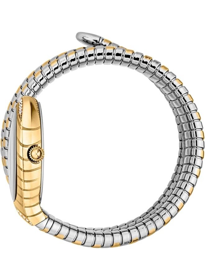 Just Cavalli Women’s Snake Spirit Two-Tone Stainless Steel Wrap Watch – White Dial, Gold & Silver - Image 2