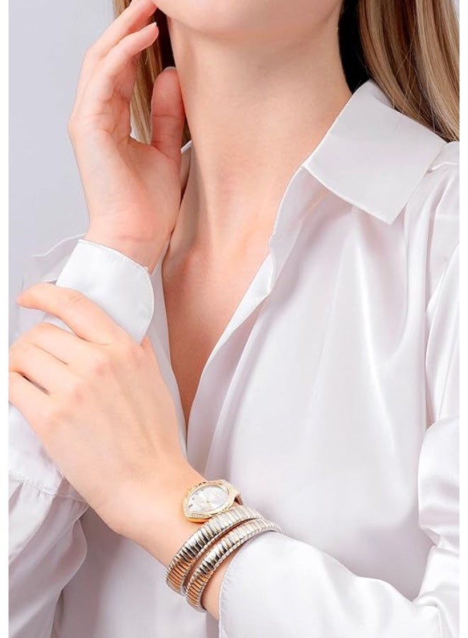 Just Cavalli Women’s Snake Spirit Two-Tone Stainless Steel Wrap Watch – White Dial, Gold & Silver - Image 4