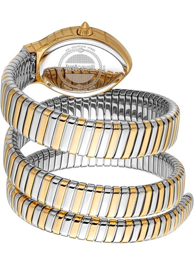 Just Cavalli Women’s Snake Spirit Two-Tone Stainless Steel Wrap Watch – White Dial, Gold & Silver - Image 3