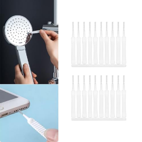 Gozaqe Polypropylene Handle 20PCS Shower Nozzle Cleaning Brush,Shower Cleaner Pin Brush,Mini Gap Cleaning Brush Be Suitable For Shower Nozzle,Cell Phone, Headphone Socket, White - Image 1