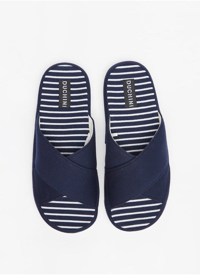 DUCHINI Men Striped Bedroom Slide Slippers  - Image 4