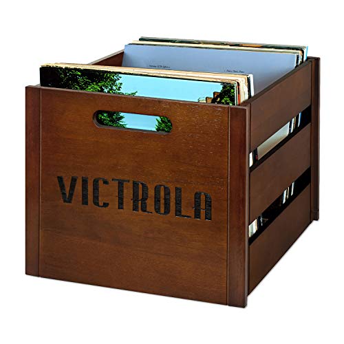 Victrola Wooden Record Crate – Tabletop Vinyl Album Holder, No-Tool Assembly, Holds Over 50 Records, Real Wood Construction, Elegant Design (Espresso) - Image 1