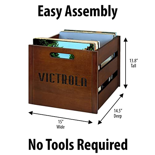 Victrola Wooden Record Crate – Tabletop Vinyl Album Holder, No-Tool Assembly, Holds Over 50 Records, Real Wood Construction, Elegant Design (Espresso) - Image 3
