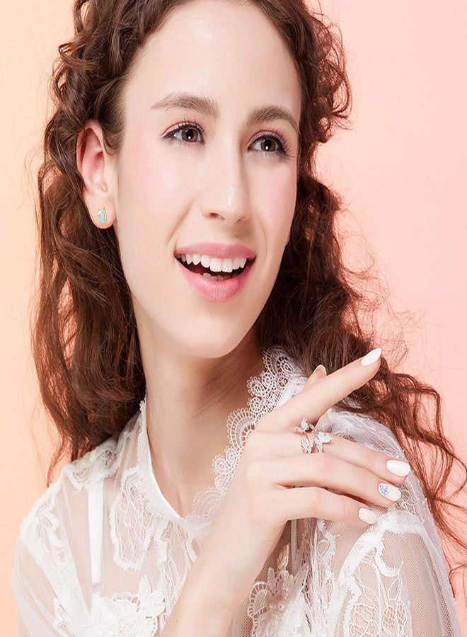 JUSTKIDSTOY أقراط دراسات يونيكورن JUSTKIDSTOY للفتيات من فضة استرلينية S925 مضادة للحساسية مع أوبال مصنّع هدية عيد ميلاد لطيفة للنساء والبنات - Image 2