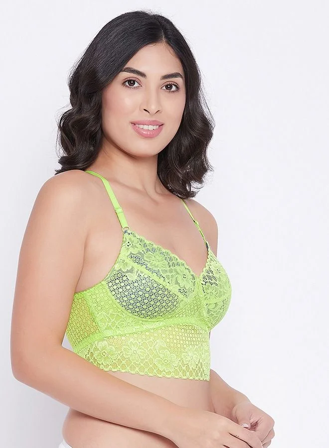 كلوفيا Clovia Padded Non-Wired Full Cup Racerback Longline Bralette in Parrot Green - Lace