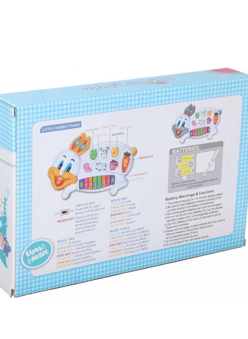 Musical Bunny Piano Toy for Kids, Educational Animal Keyboard with Farm Animal Buttons, 8 Musical Notes - Image 3