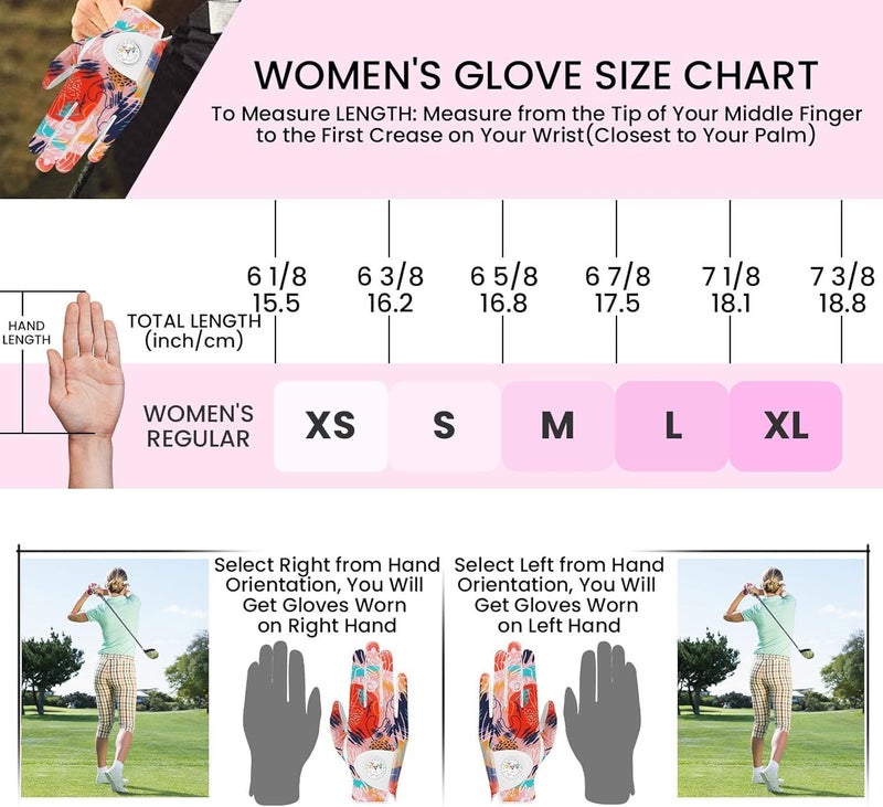 FINGER TEN Stylish Golf Gloves Women with Ball Marker 1 Pack for Left or Right Hand, Breathable Glove with Fashion Patterns for Ladies Right Left Handed Golfer (Full-Orange, Medium, Left) - Image 5