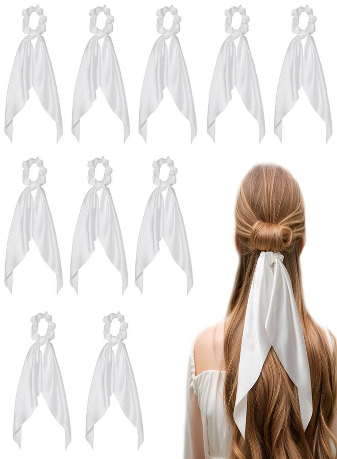 LFOUVRE Satin Scrunchies with Bow - 10 Pack Hair Scarf Scrunchies, Bow Hair Ties Elastic Ponytail Holders, Soft Hair Ribbon Bands for Women & Girls, Gentle Hair Accessories for All Hair Types - Image 1