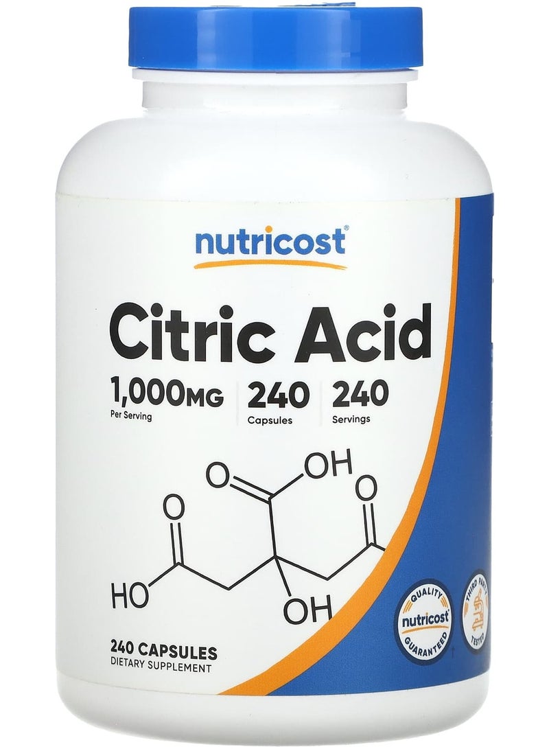 Nutricost Citric Acid, 1,000 mg, 240 Capsules