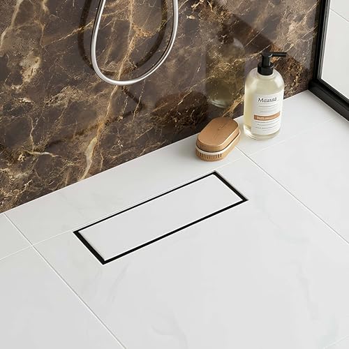 LIPKA 12 x 5 Inches Rectangle Invisible Tile Insert Shower Drain Channel | Waste Water Floor Drain for 13mm Tile | 304 Stainless Steel Floor Drain for Bathroom Balcony with Cockroach Trap & Side Hole - Image 1