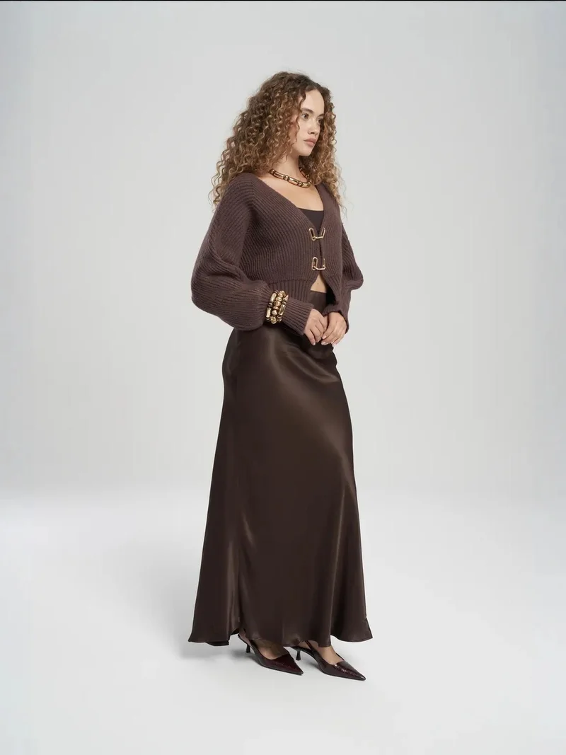 ماي كولكشن MAI STUDIOS Muirnas Belt Datailed Maxi Satin Skirt