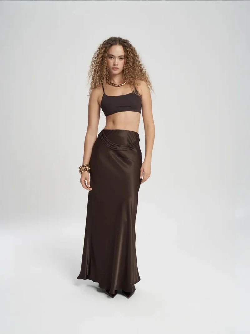 ماي كولكشن MAI STUDIOS Muirnas Belt Datailed Maxi Satin Skirt