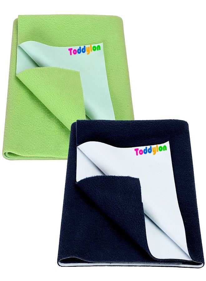 Toddylon Extra Absorbent Baby Dry Sheet | Quick Dry Sheet for New Born Baby Bed Protector, Soft & Breathable Sheet for Baby Bed (Pack of 2) (Green & Navy, Small - 70 x 50cm) - Image 1