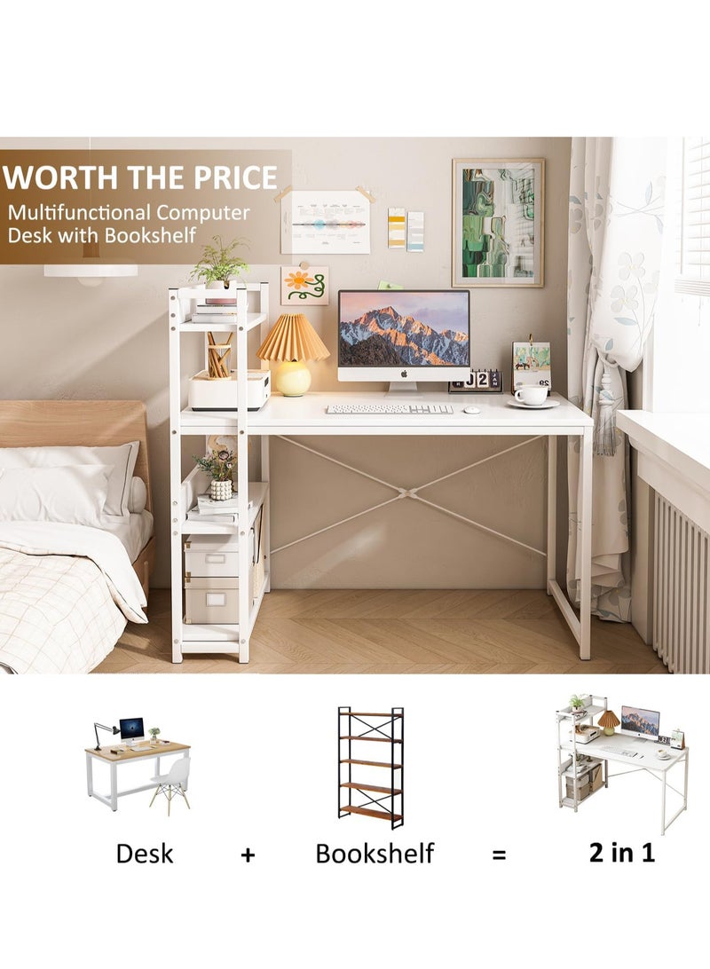 زويهاو مكتب كمبيوتر مع 4 رفوف للمكتب المنزلي 110 * 60 سم طاولة دراسة للكتابة مع رف كتب محطة عمل خشبية صناعية متعددة الأغراض مع إطار معدني للكمبيوتر المحمول - Image 4