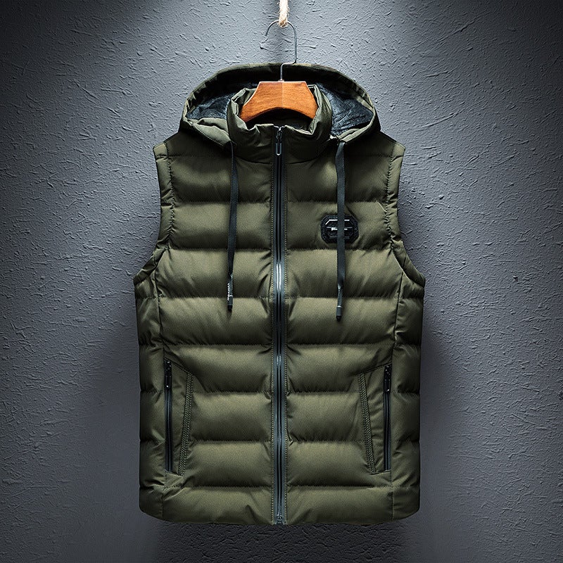 Factory direct new mens vest cotton-padded jacket Korean slim coat thick warm vest mens clothing 1808 military green
