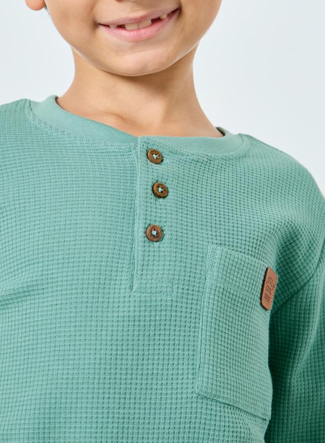 ستايلي طقم من بنطال جوغر وتيشيرت محبوك بنسيج وافل - Image 4