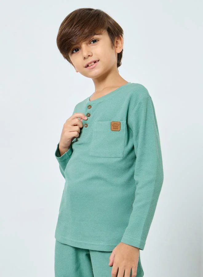 Styli Styli Boys Green Waffle Knit T-Shirt and Joggers Set