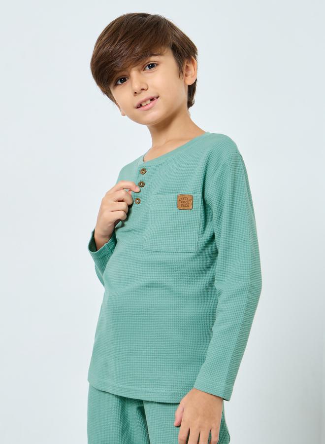 ستايلي طقم من بنطال جوغر وتيشيرت محبوك بنسيج وافل - Image 2