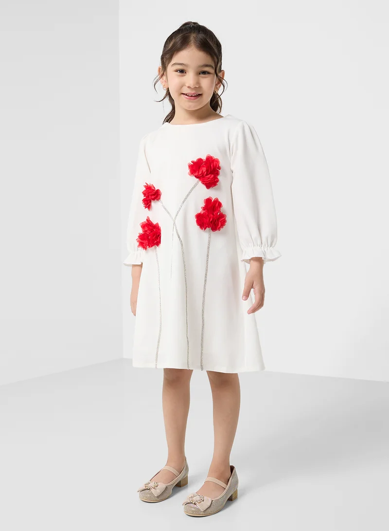 Little Golden Apple Little Full Sleeves With Flower Dress