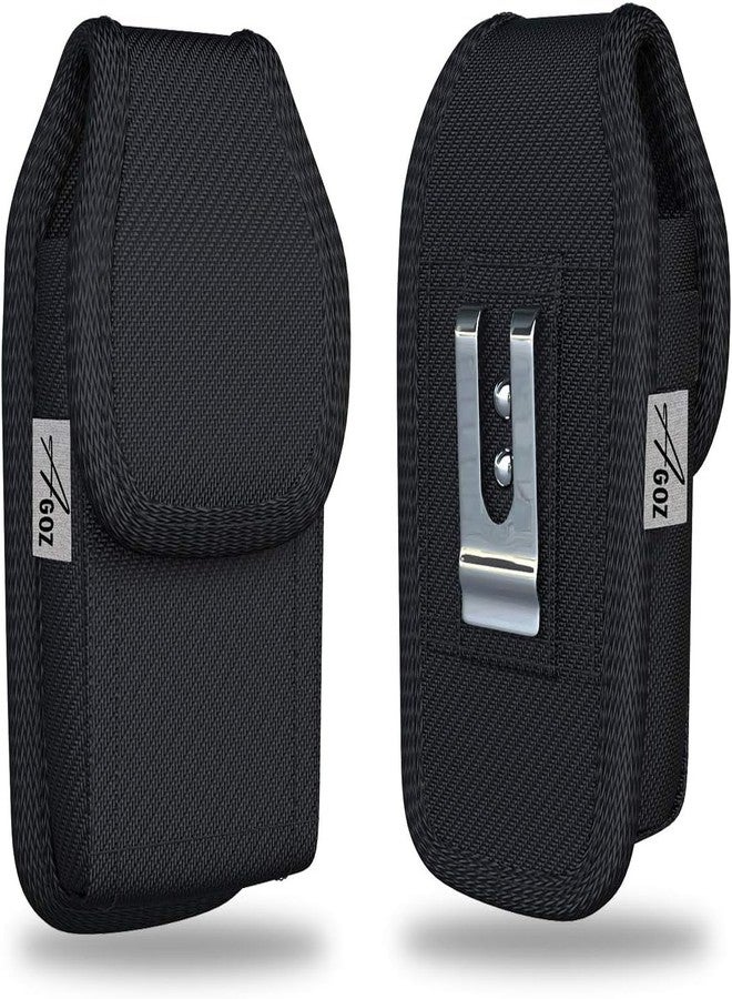 Agoz Carrying Case for Jitterbug Smart4 Smartphone Rugged Camping, Hiking, Outdoors Contractor Vertical Canvas Holster Pouch Cover with Belt Loop, Metal Belt Clip (6.4 x 3.6 x 0.7 inch) - Image 1