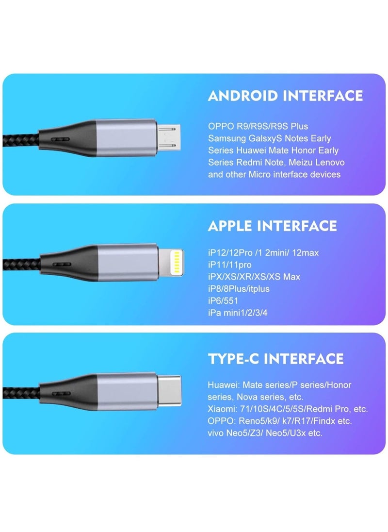 JAJEEK "3-in-1 USB Charging Cable - 5A Fast Charge Braided Nylon with USB-C, Micro USB, and iOS Connectors" - Image 1