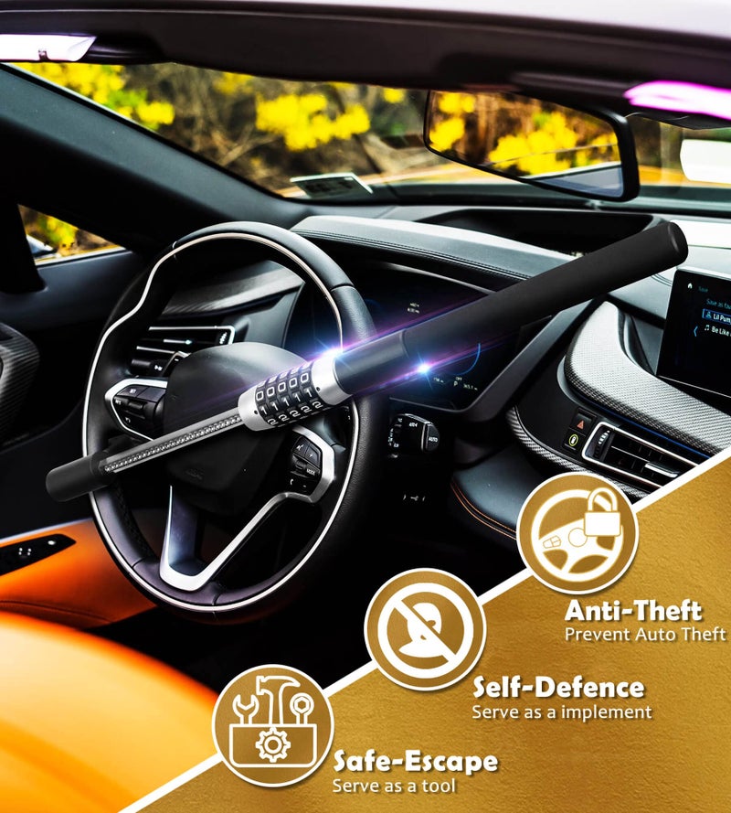 Tevlaphee Steering Wheel Lock, Car Lock Anti Theft Keyless Extendable Retractable Password 5 Coded Combination Lock, Heavy Duty Universal Fit (Black) - Image 2