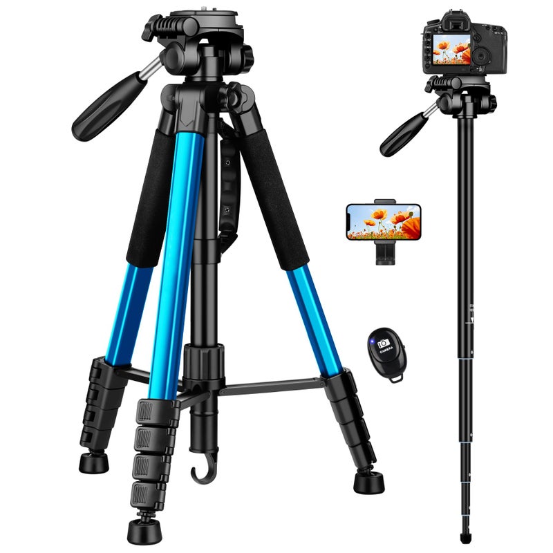 Victiv 72 inch Camera Tripod, Tall Tripod for Camera Cell Phone, Heavy Duty Camera Tripod Stand, Professional Aluminum Monopod, Compatible with Canon Nikon Sony DSLR Cameras - Blue - Image 1