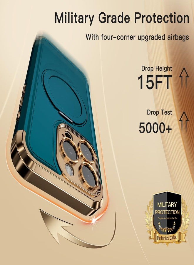 COOLQO for iPhone 15 Pro Max Case 6.7'' Upgraded 360° Spin Magnetic Stand [Compatible with Magsafe][Military Protection] Shockproof Protective Phone Holder Cover for iPhone 15 Pro Max, Green Gold - Image 5