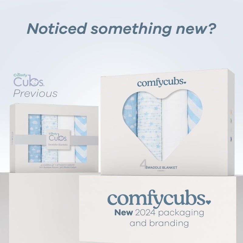 Comfy Cubs Muslin Swaddle Blankets Pack of 4 47 x 47 Inches Soft Cotton Baby Blanket Set Large Multipurpose Swaddling Wraps for Newborns SelfSoothing Swaddle Blue - Image 4