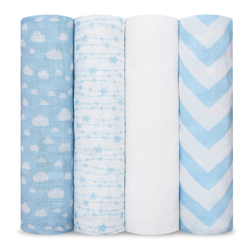 Comfy Cubs Muslin Swaddle Blankets Pack of 4 47 x 47 Inches Soft Cotton Baby Blanket Set Large Multipurpose Swaddling Wraps for Newborns SelfSoothing Swaddle Blue - Image 2