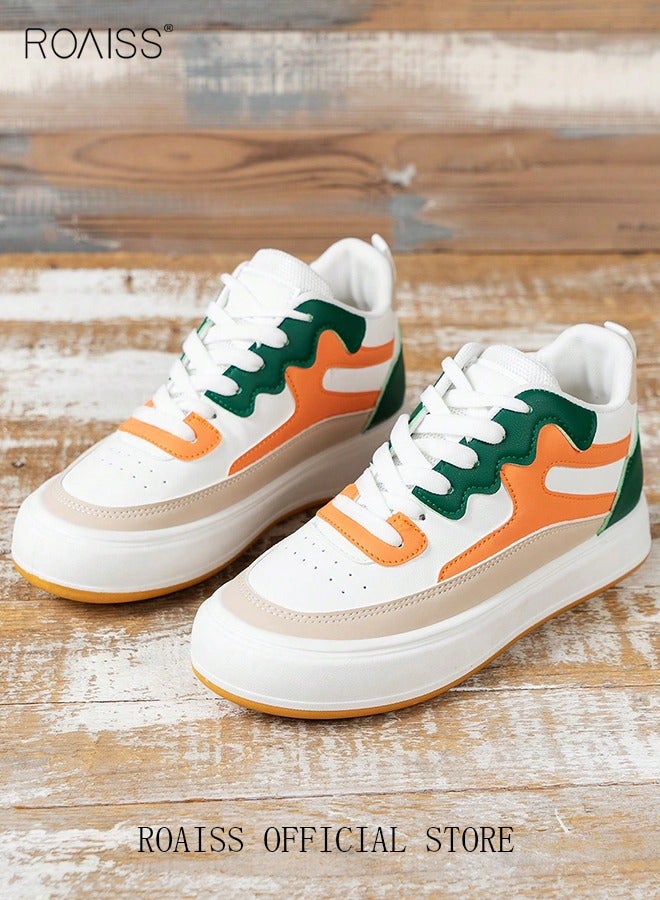 roaiss Ladies Canvas Shoes Casual Shoes Sports Breathable and Wear-Resistant Street Style Mid-Top Sneakers Women's Fashion All-Match Color Block Sneakers Athlesiure Shoes  - Image 4