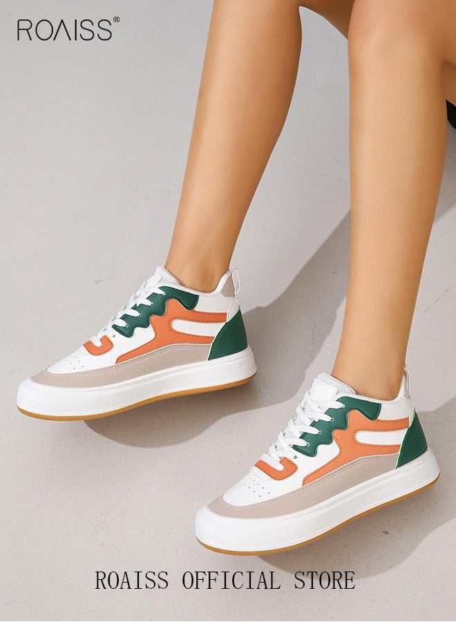 roaiss Ladies Canvas Shoes Casual Shoes Sports Breathable and Wear-Resistant Street Style Mid-Top Sneakers Women's Fashion All-Match Color Block Sneakers Athlesiure Shoes  - Image 2
