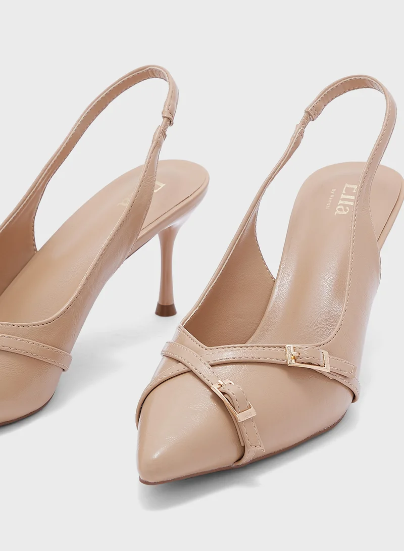 ELLA Double Buckle Pointy Toe Sling Back Pump
