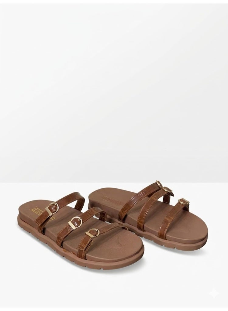 لايف ستيلاش  شبشب مسطح من الجلد مع أحزمة - SL-216  - هافان - Image 1