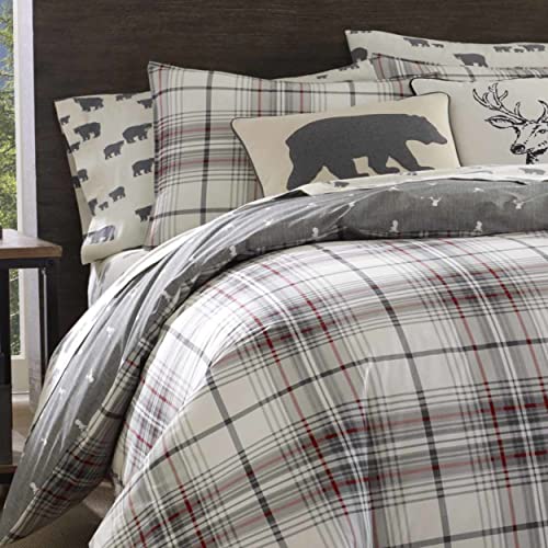 Eddie Bauer - Twin Duvet Cover Set, Reversible Flannel Bedding Set with Matching Sham, Medium-Weight, Dorm Essentials (Alder Charcoal/Red) - Image 4