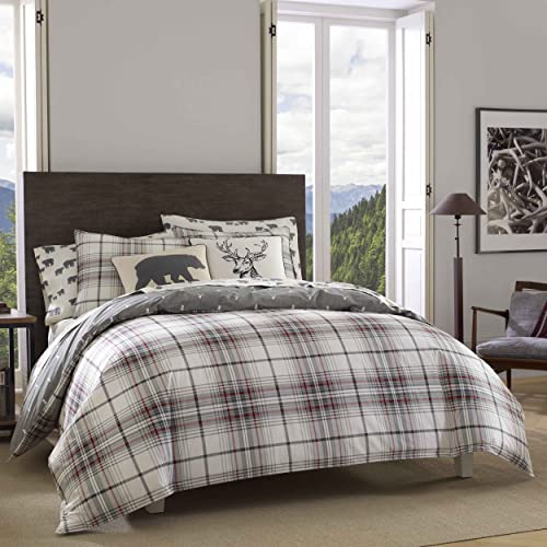 Eddie Bauer - Twin Duvet Cover Set, Reversible Flannel Bedding Set with Matching Sham, Medium-Weight, Dorm Essentials (Alder Charcoal/Red) - Image 1