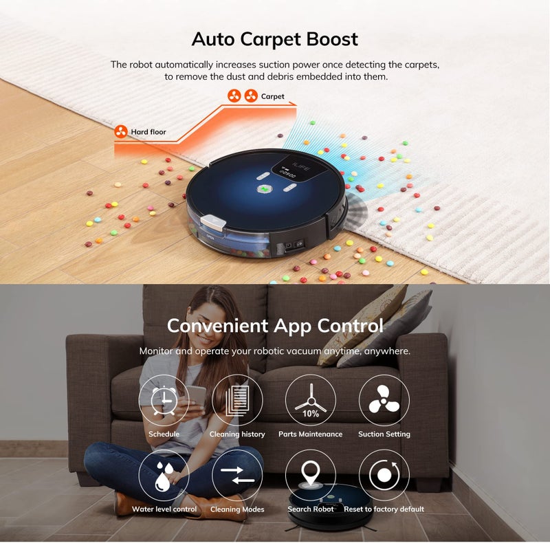 ILIFE A80 Pro Robotic Vacuum and Mop, Honeycomb Dust Tank, Large Water Tank, Roller Brush, Remote Control, App, Alexa and Google Home Compatible, Cleans Up to 2000 Sqft, Suitable for All Floor Types - Image 5