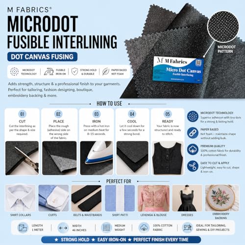 M Fabrics Microdot FUSIBLE Interlining (Dot Canvas Fusing) for Sewing/Tailoring, Fashion Designing, Boutique, etc. - Pack of (Black, 2 Meters) - Image 4