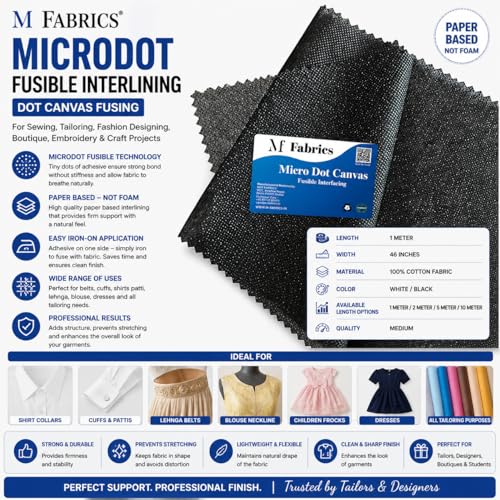 M Fabrics Microdot FUSIBLE Interlining (Dot Canvas Fusing) for Sewing/Tailoring, Fashion Designing, Boutique, etc. - Pack of (Black, 2 Meters) - Image 3